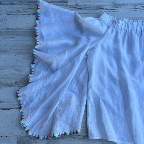 Zara Linen‎ Top Size Medium Womens Off Shoulder Blouse Bohemian Fringe Hem - Picture 5 of 11